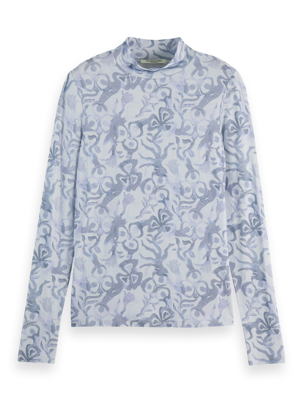 All over printed mock neck long sleeve T-shirt