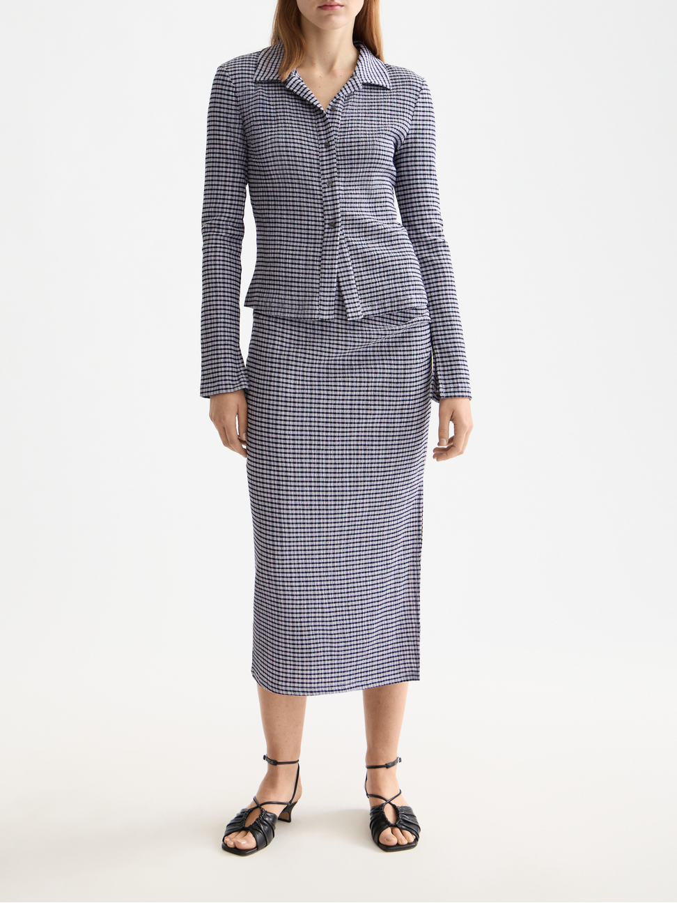 gingham button up long sleeve top