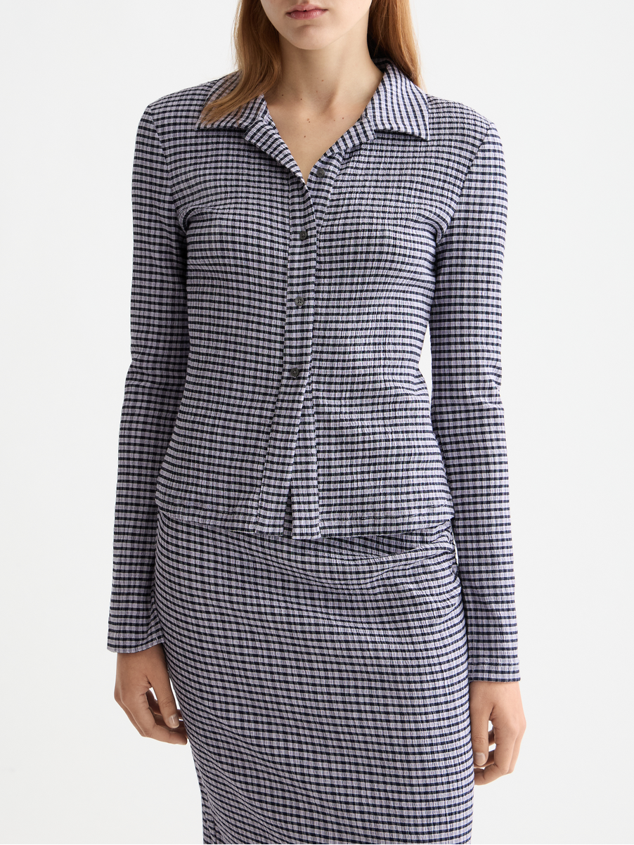 gingham button up long sleeve top