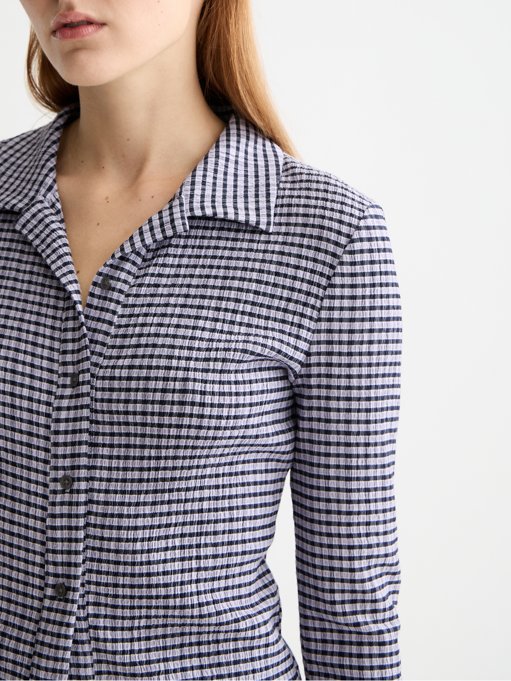 gingham button up long sleeve top