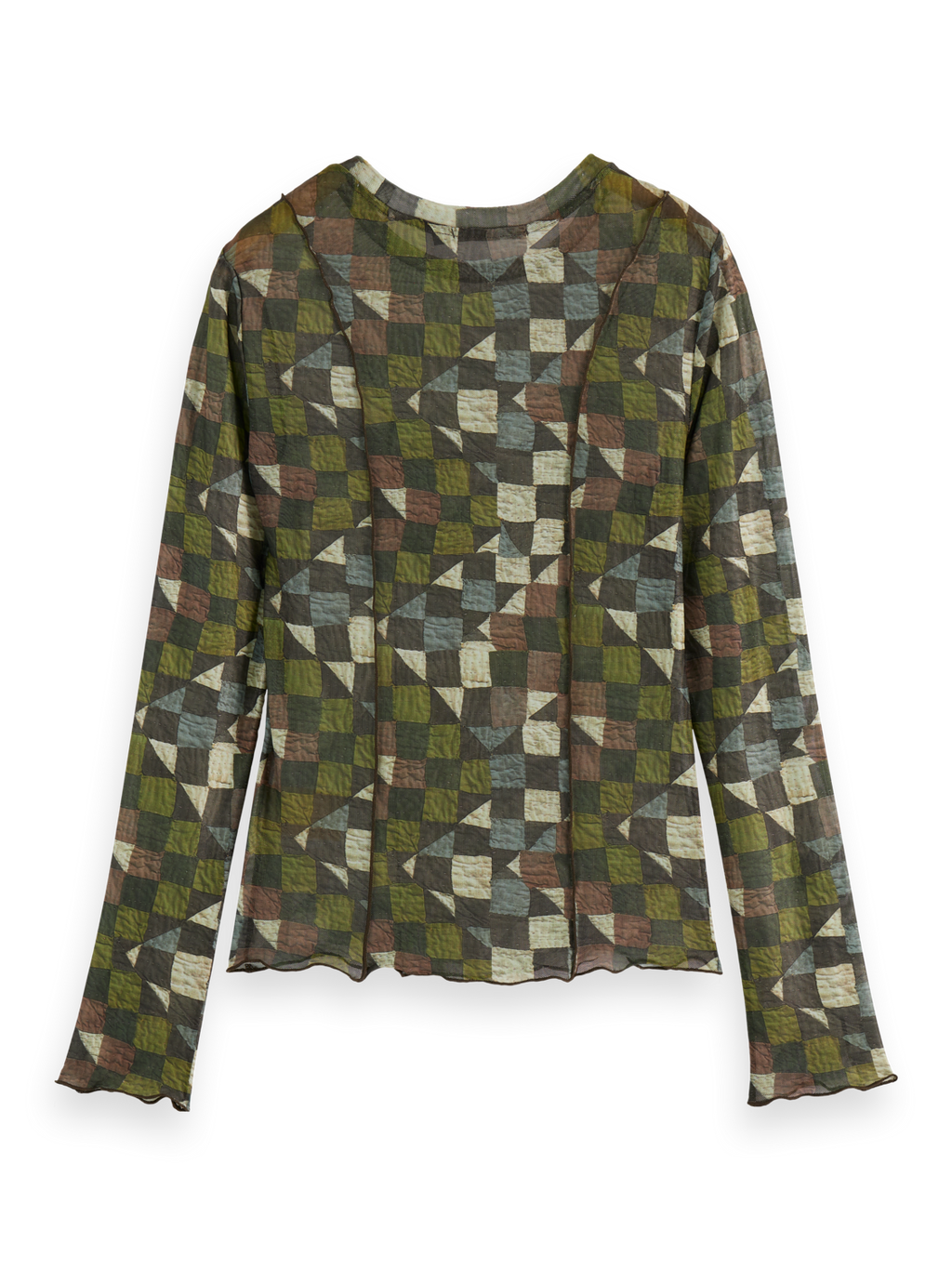 All over printed mesh long sleeve T-shirt