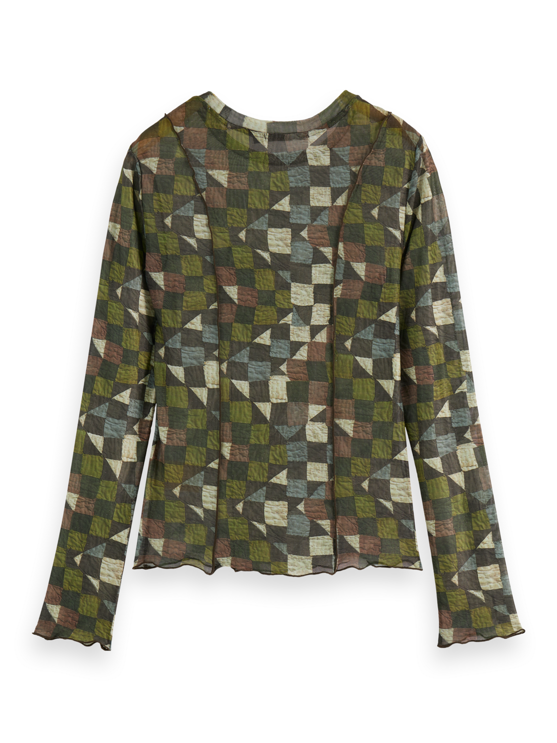All over printed mesh long sleeve T-shirt
