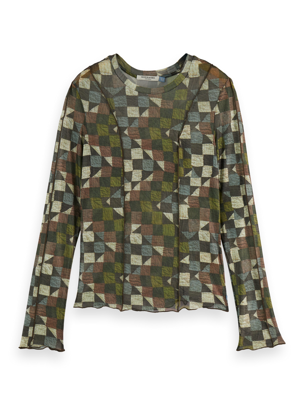 All over printed mesh long sleeve T-shirt