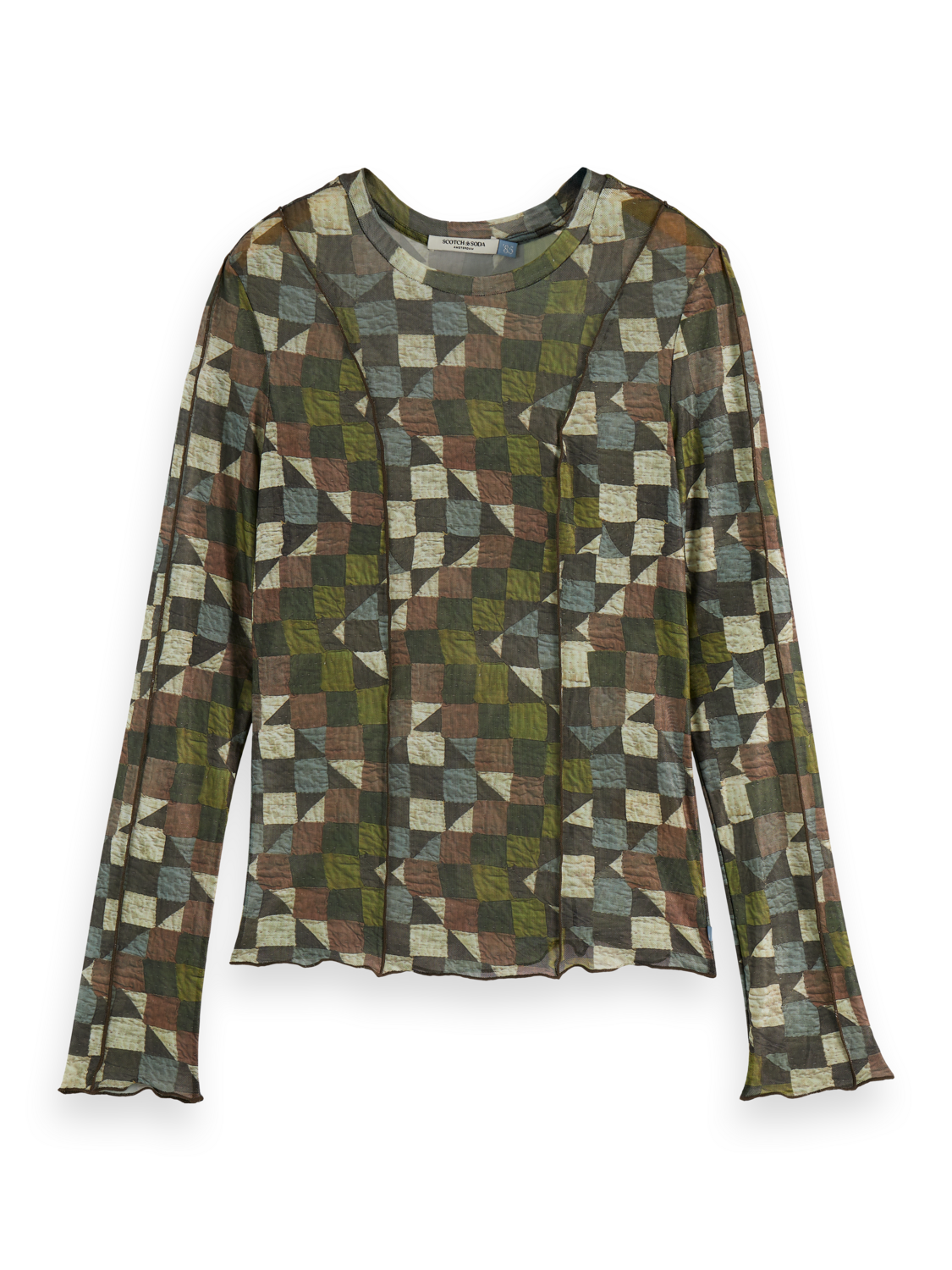 All over printed mesh long sleeve T-shirt