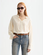 Easy Top With Cuffs close-up on model showing fit and detail by Scotch & Soda
