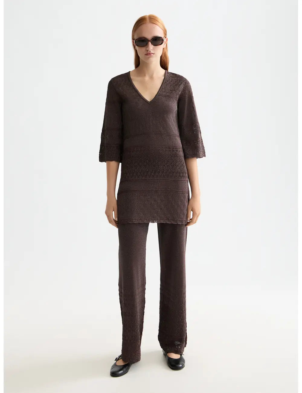 Metallic Pointelle Pullover full model shot showing overall fit by Scotch & Soda