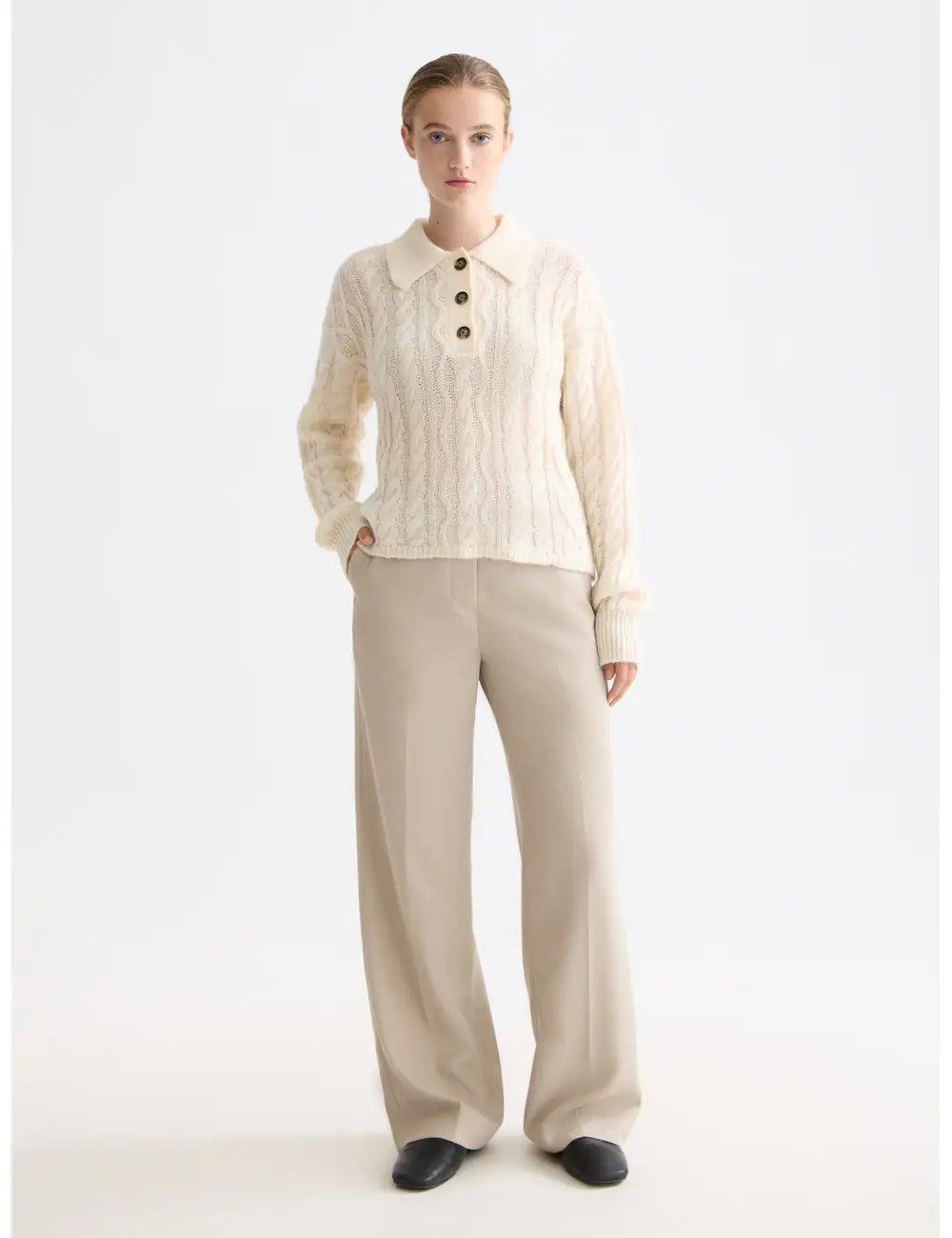 Cable Stitch Pullover full model shot showing overall fit by Scotch & Soda