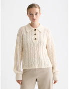 Cable Stitch Pullover close-up on model showing fit and detail by Scotch & Soda