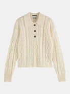 cable-stitch-polo-neck-pullover front view by Scotch & Soda