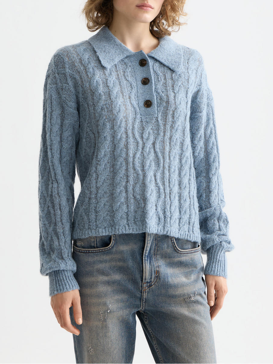 Cable stitch polo neck pullover