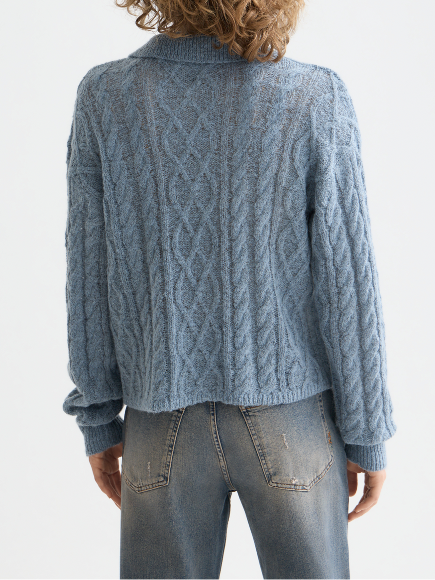 Cable stitch polo neck pullover
