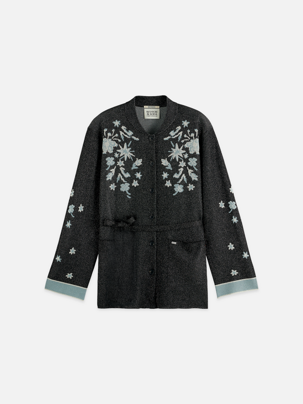 Jacquard belted knitted jacket