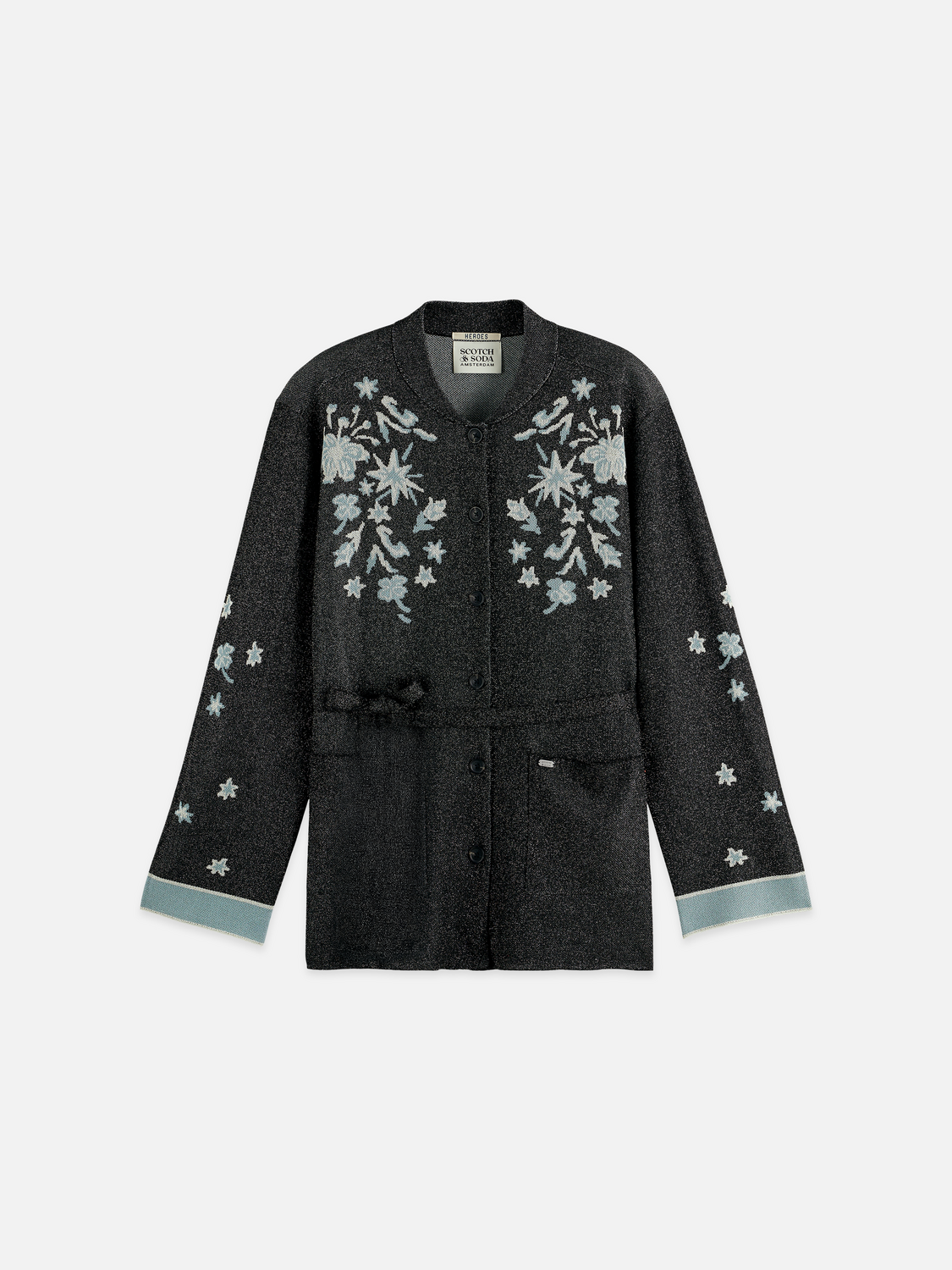 Jacquard belted knitted jacket