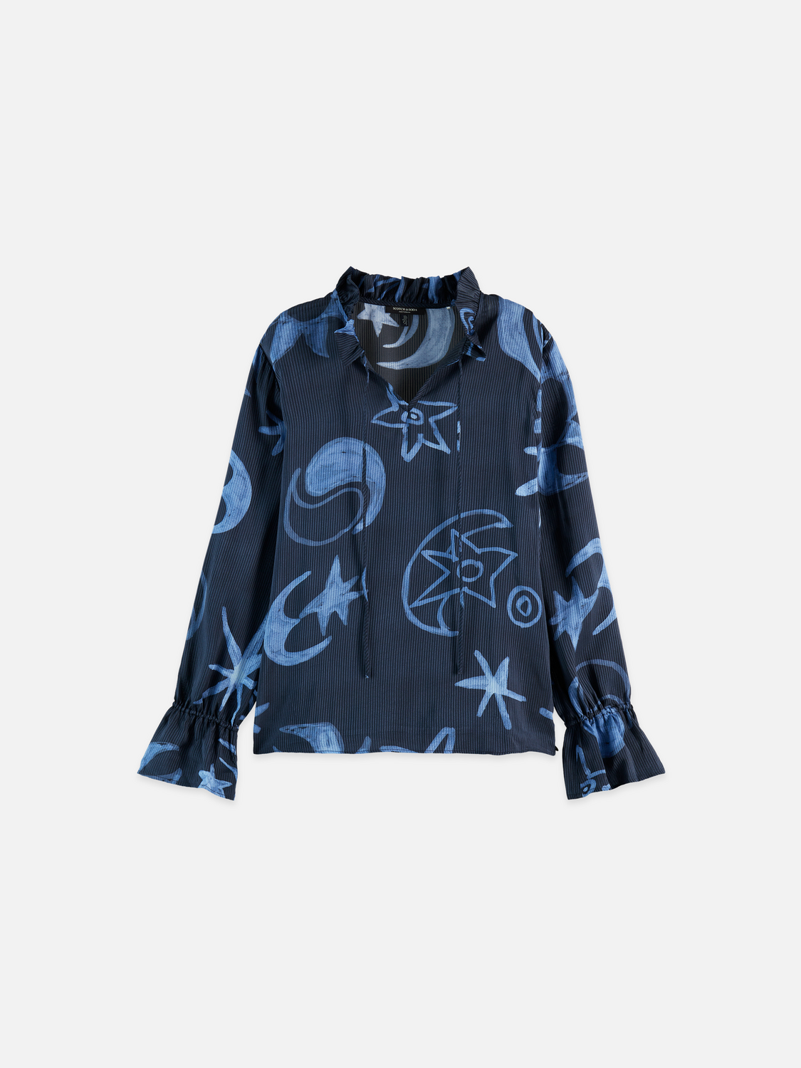 Printed drawstring cuffs shirt