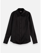 Core Viscose Satin Shirt flat lay showing product details by Scotch & Soda