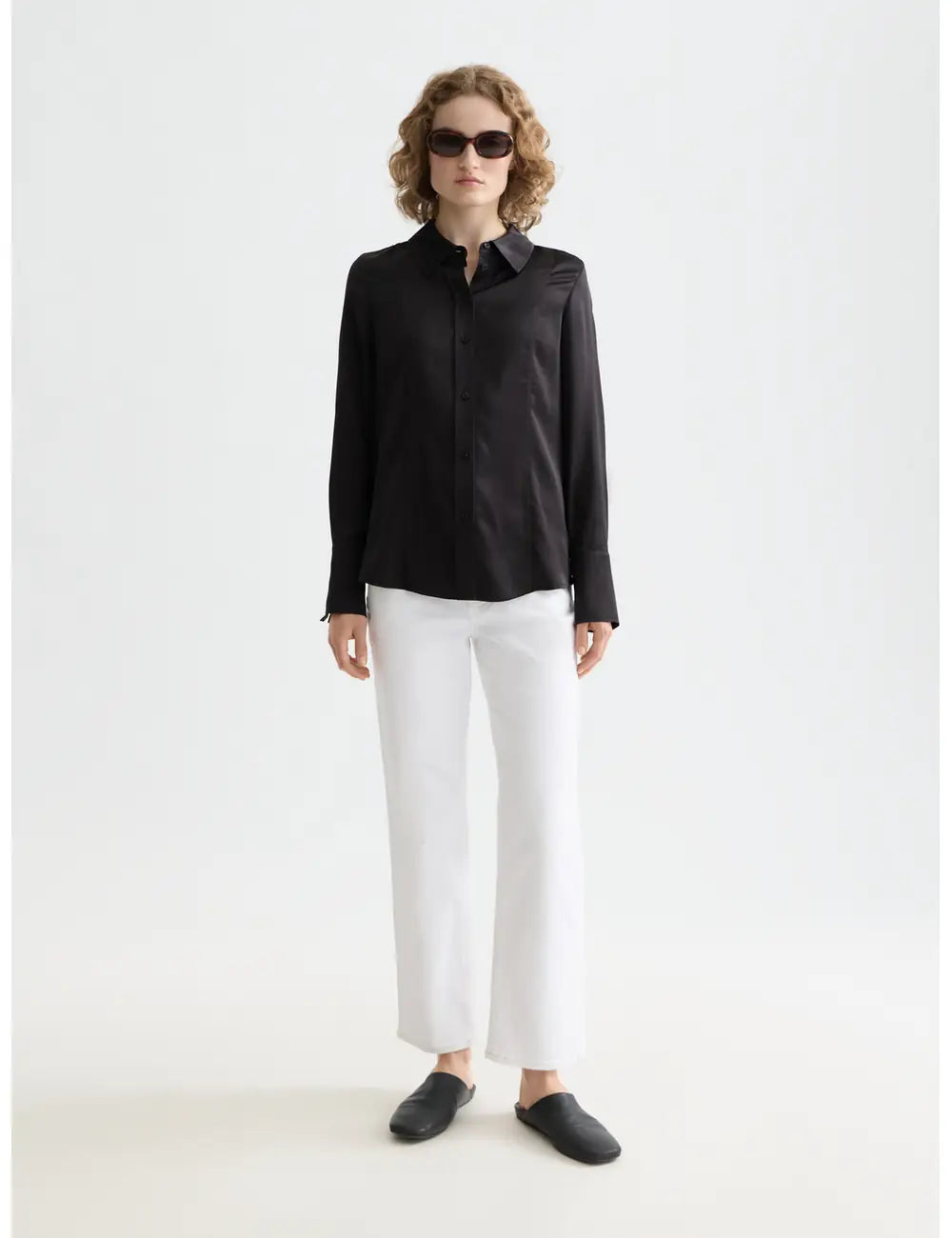 Core Viscose Satin Shirt full model shot showing overall fit and styling by Scotch & Soda