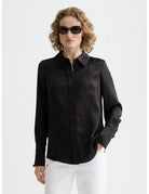 Black Core Viscose Satin Shirt close-up on model by Scotch & Soda