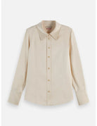 Core Viscose Satin Shirt flat lay showing product details by Scotch & Soda