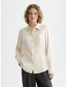 Off White Core Viscose Satin Shirt close-up on model by Scotch & Soda