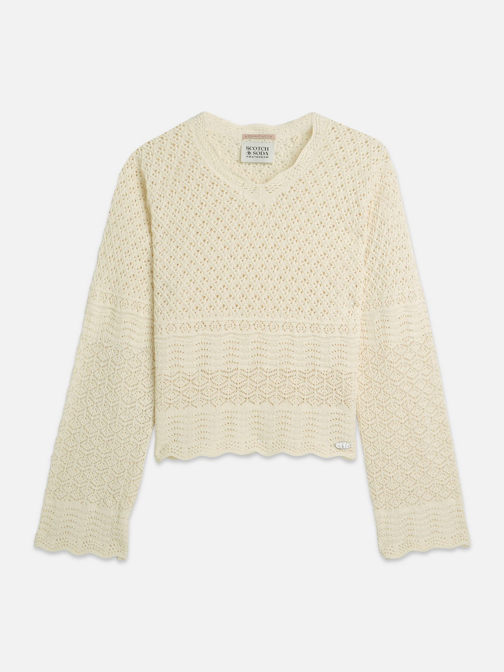 Pointelle stitch V-neck pullover