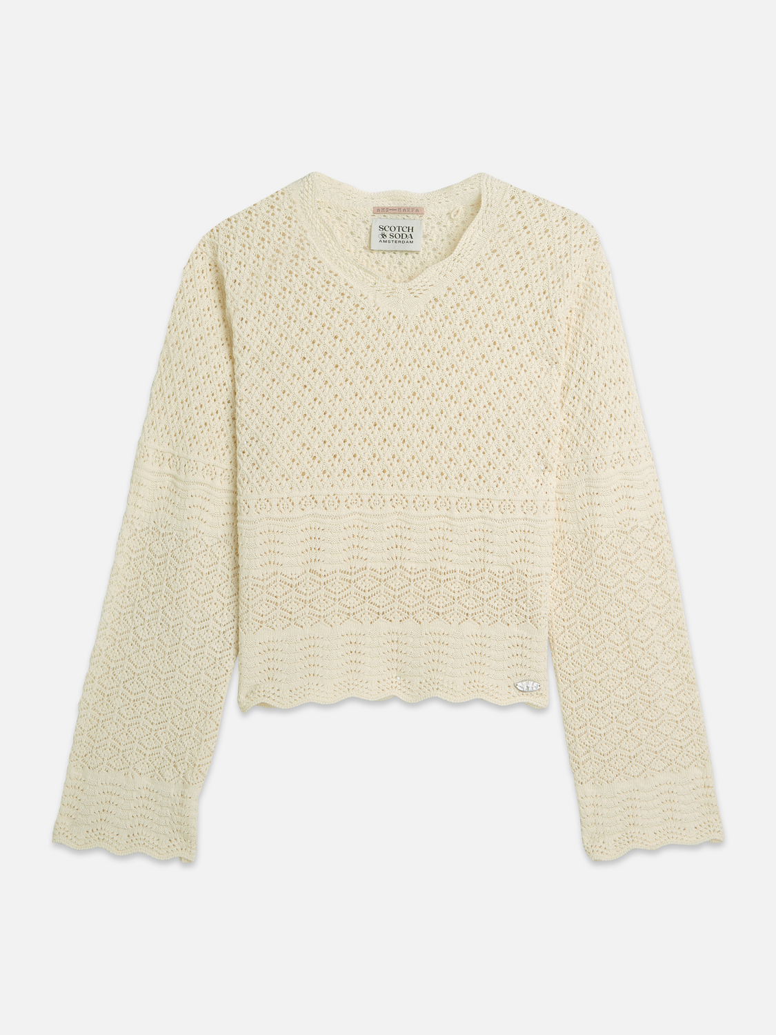 Pointelle stitch V-neck pullover