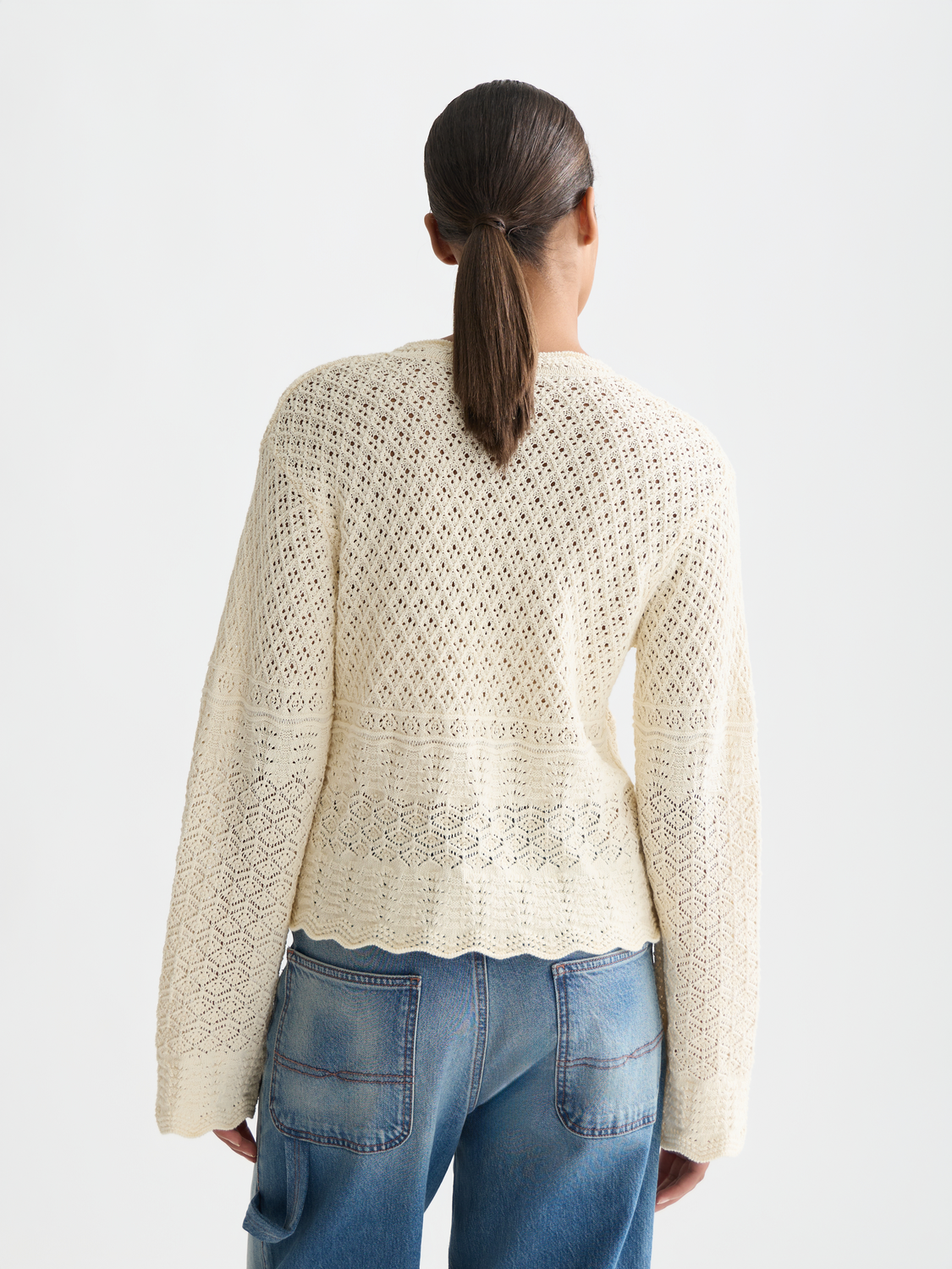 Pointelle stitch V-neck pullover