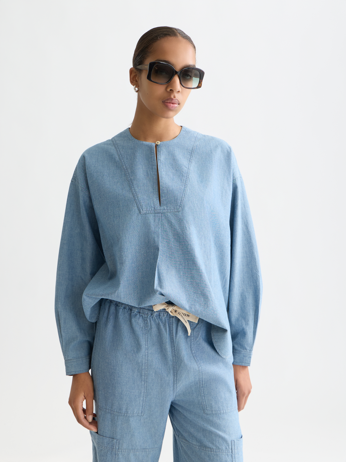 Denim bib shirt