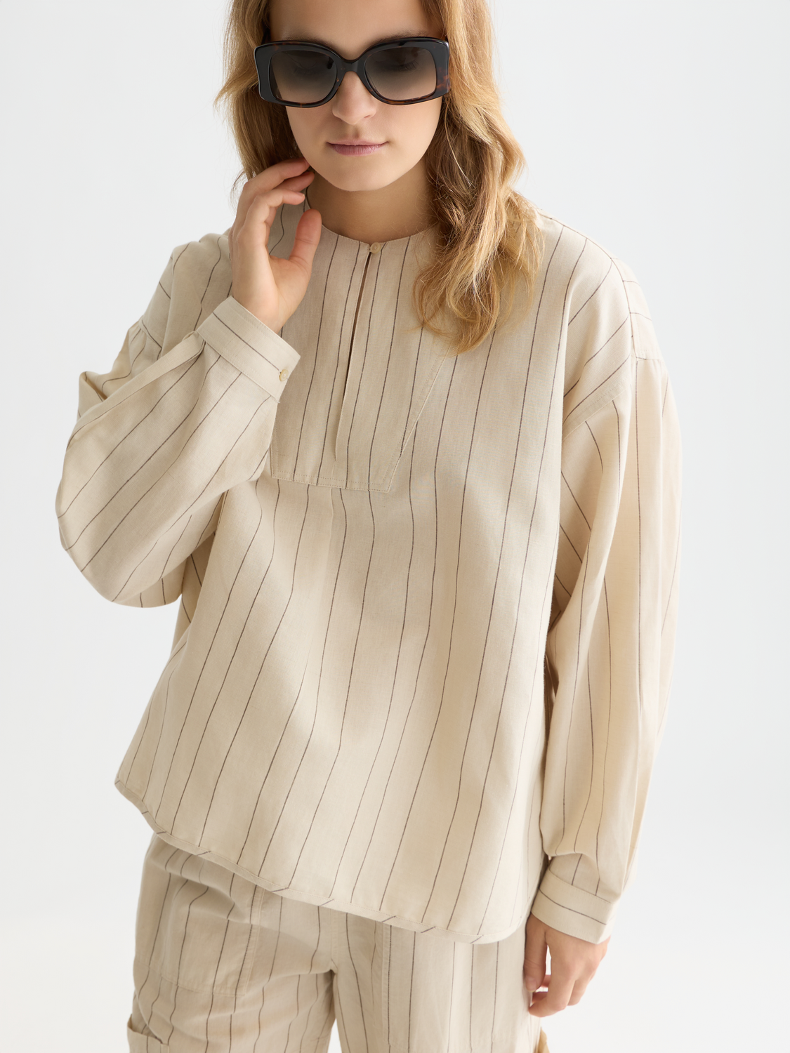 Cotton linen bib shirt