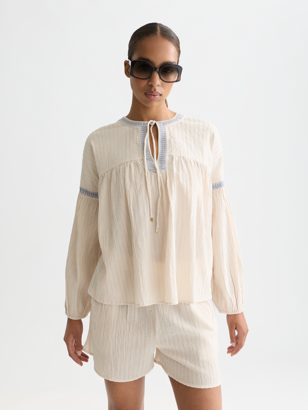 Embroidered cotton crepe blouse