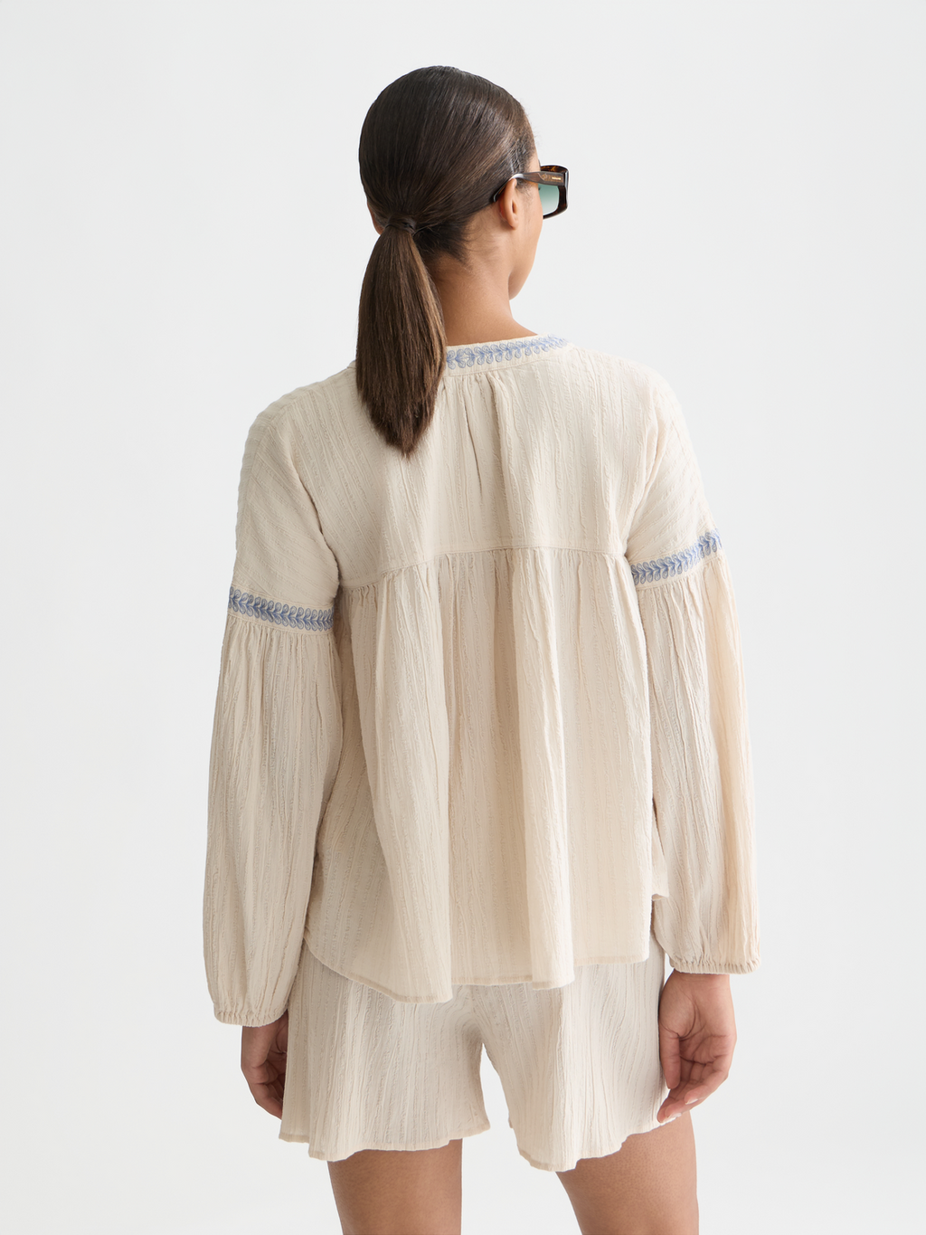 Embroidered cotton crepe blouse