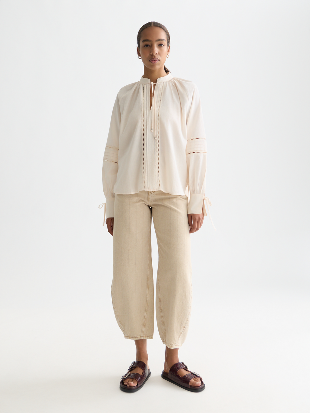 Cotton voile pleated blouse