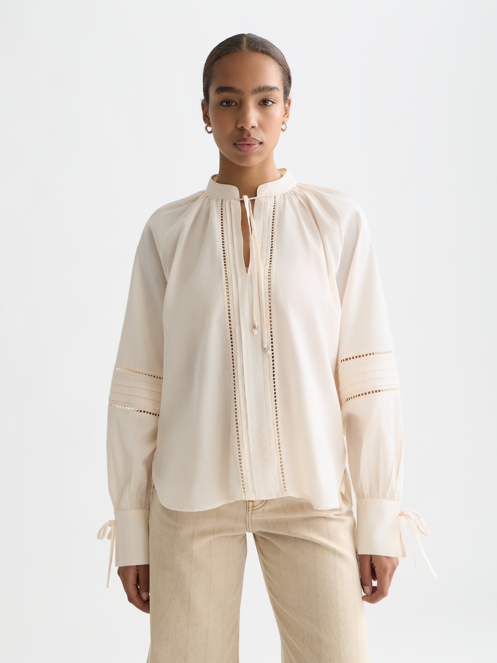 Cotton voile pleated blouse