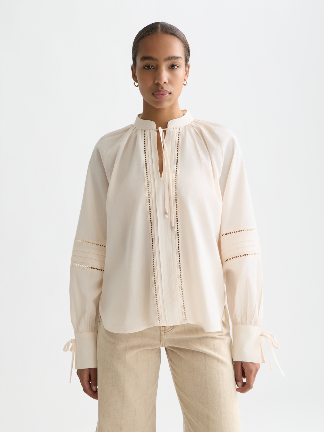 Cotton voile pleated blouse