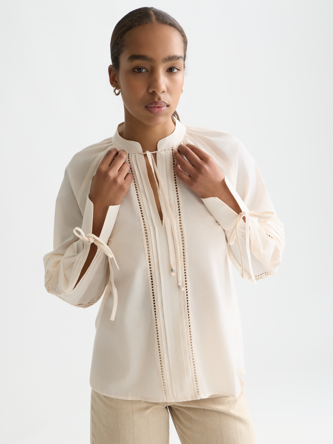 Cotton voile pleated blouse