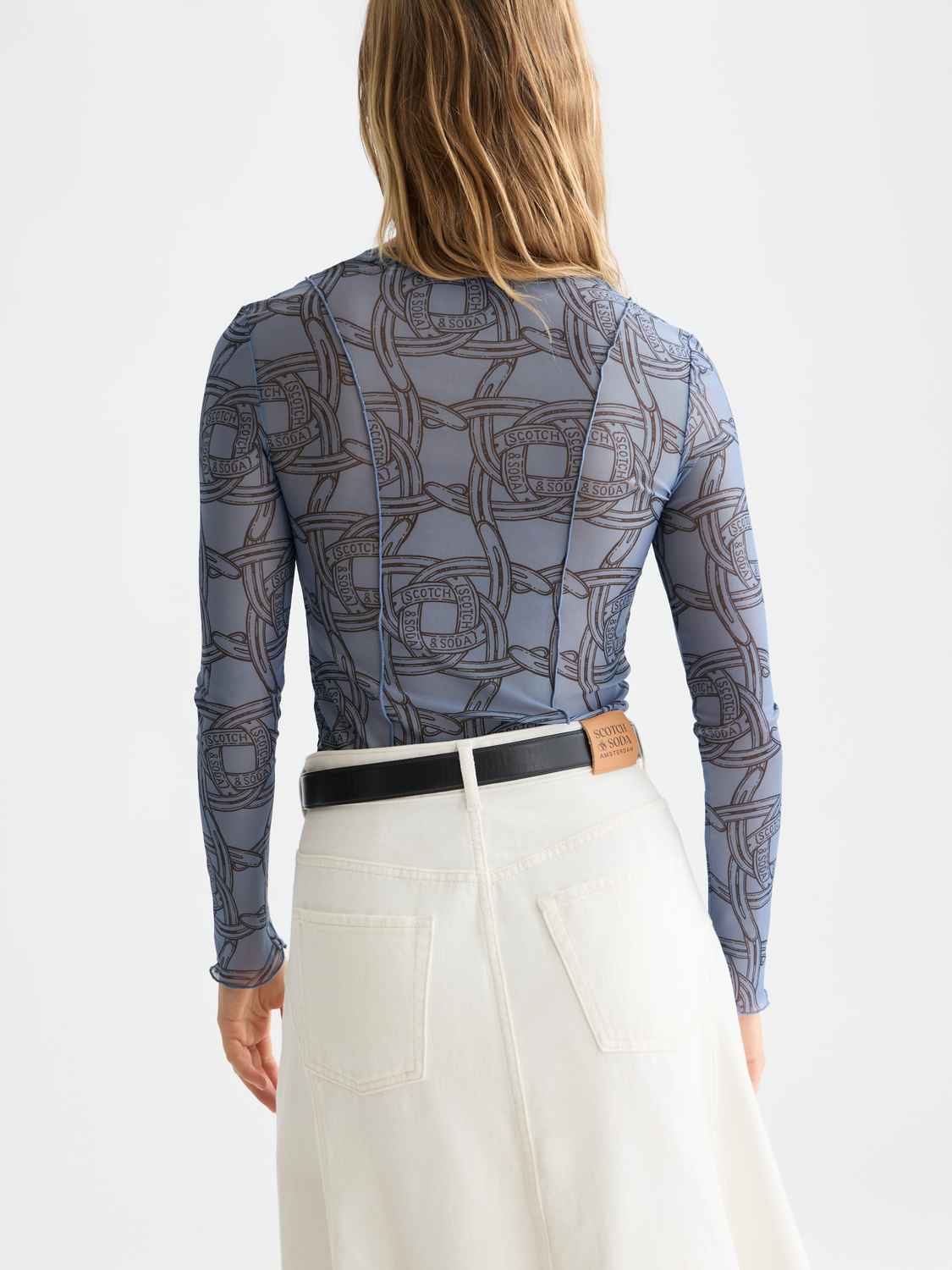 Printed mesh long sleeve top