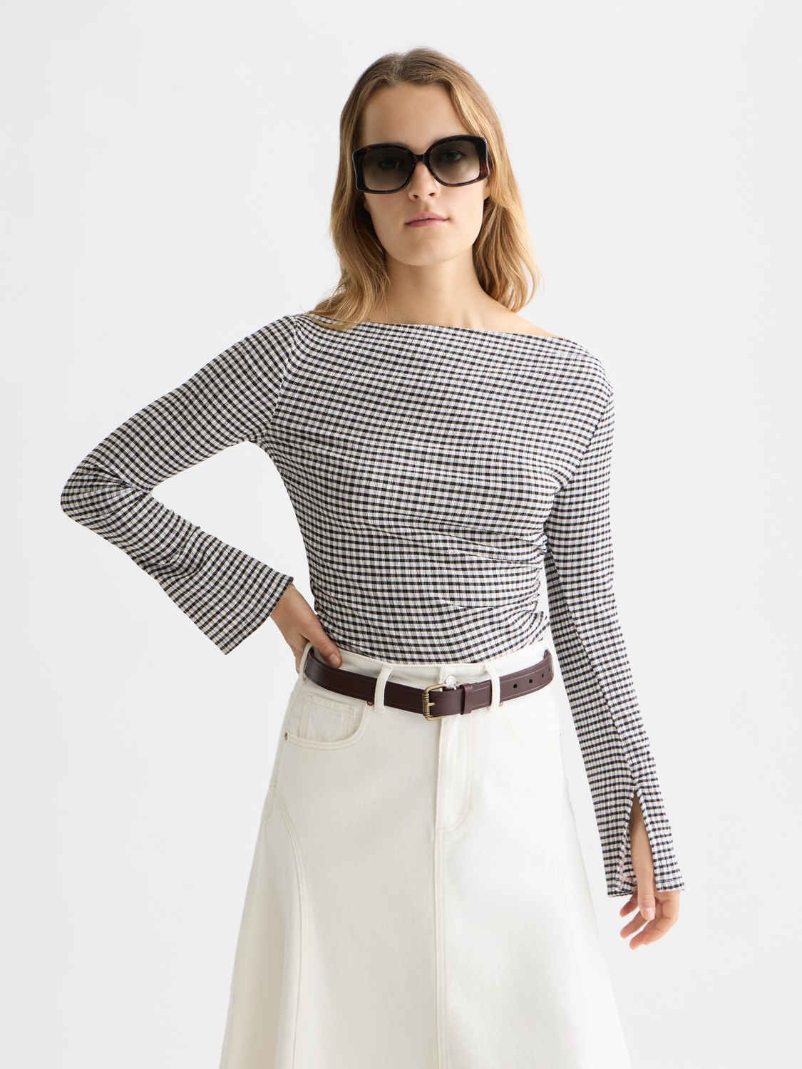 Gingham long sleeve top