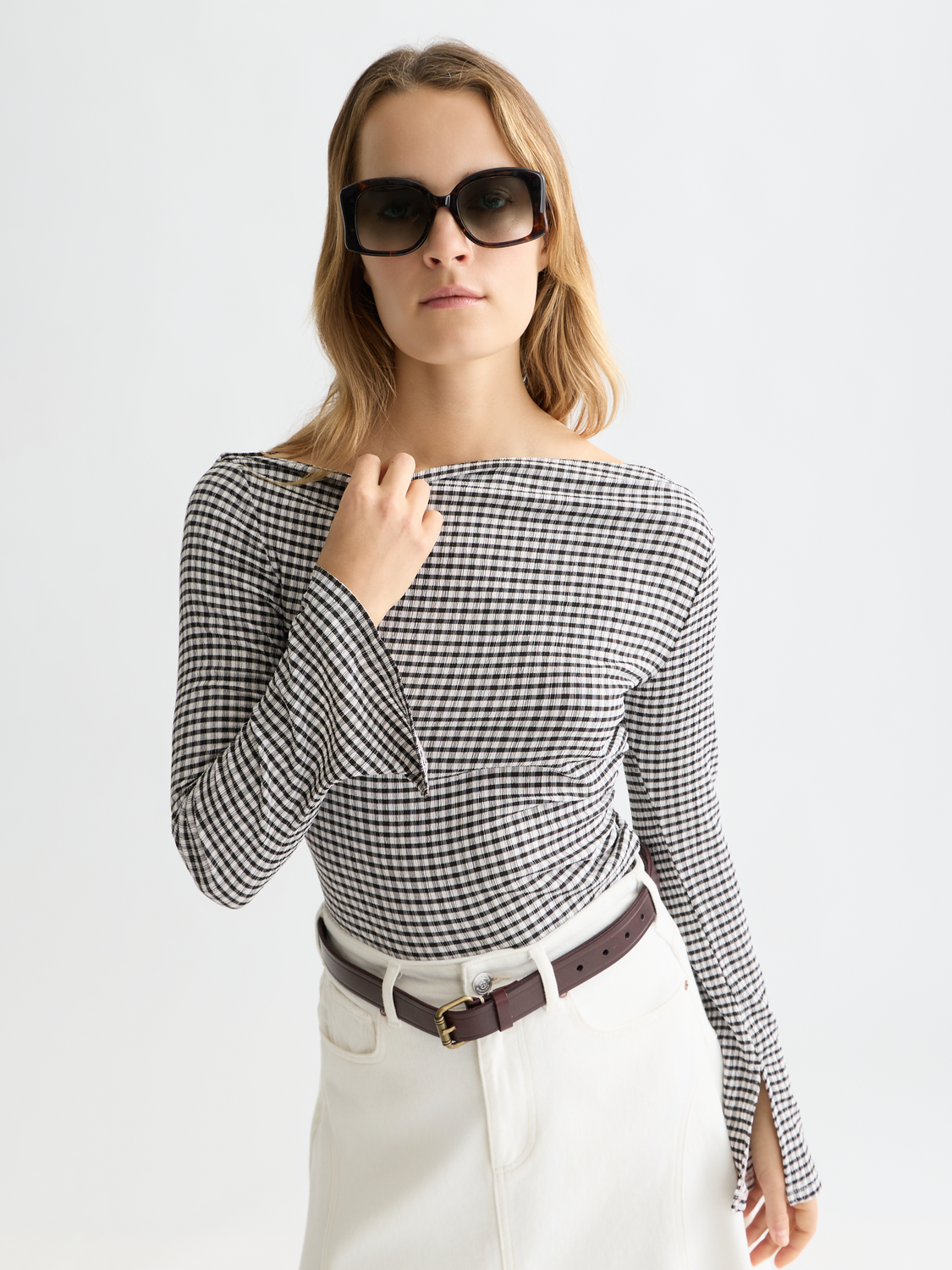 Gingham long sleeve top