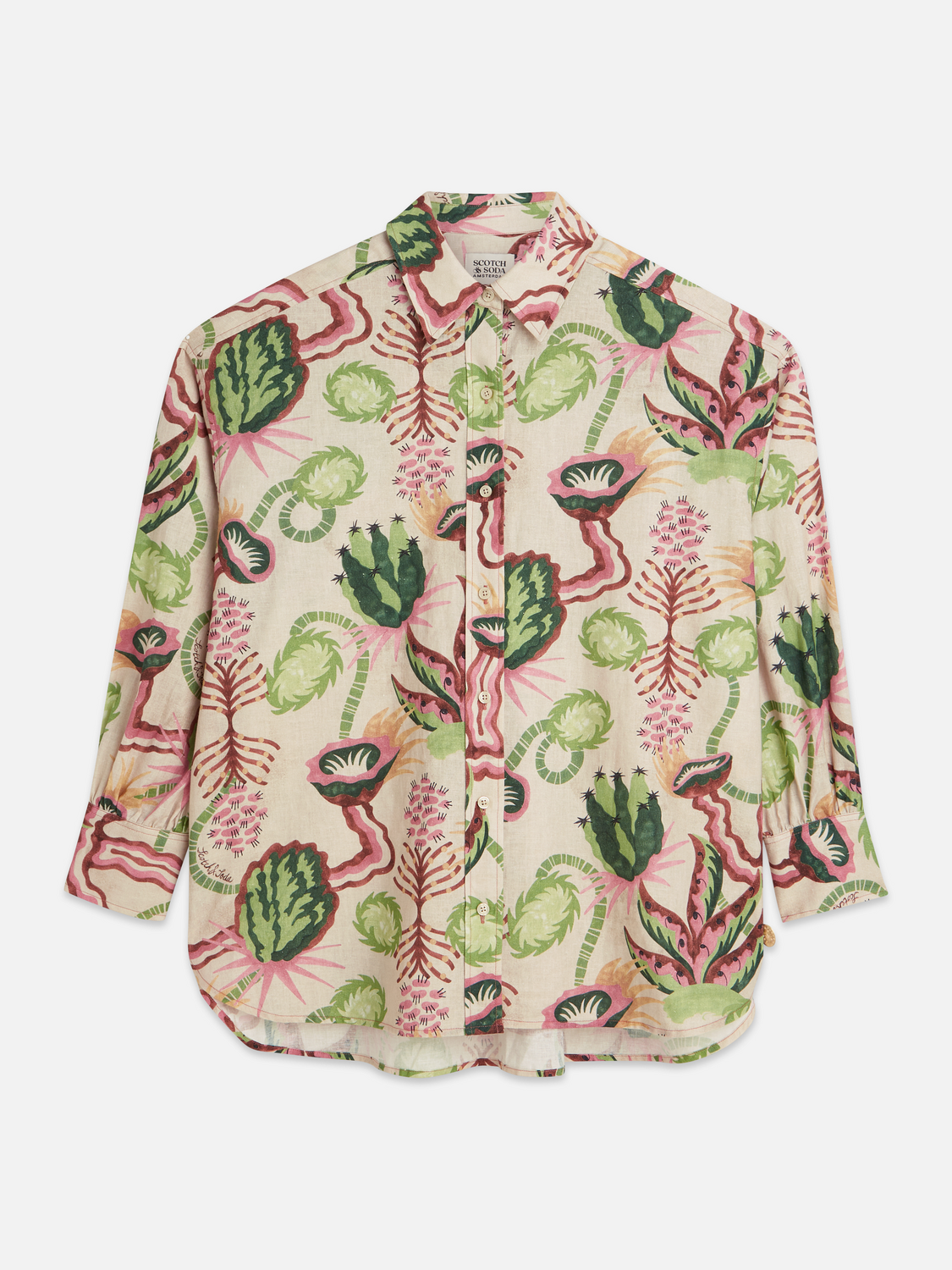 Linen blend printed shirt