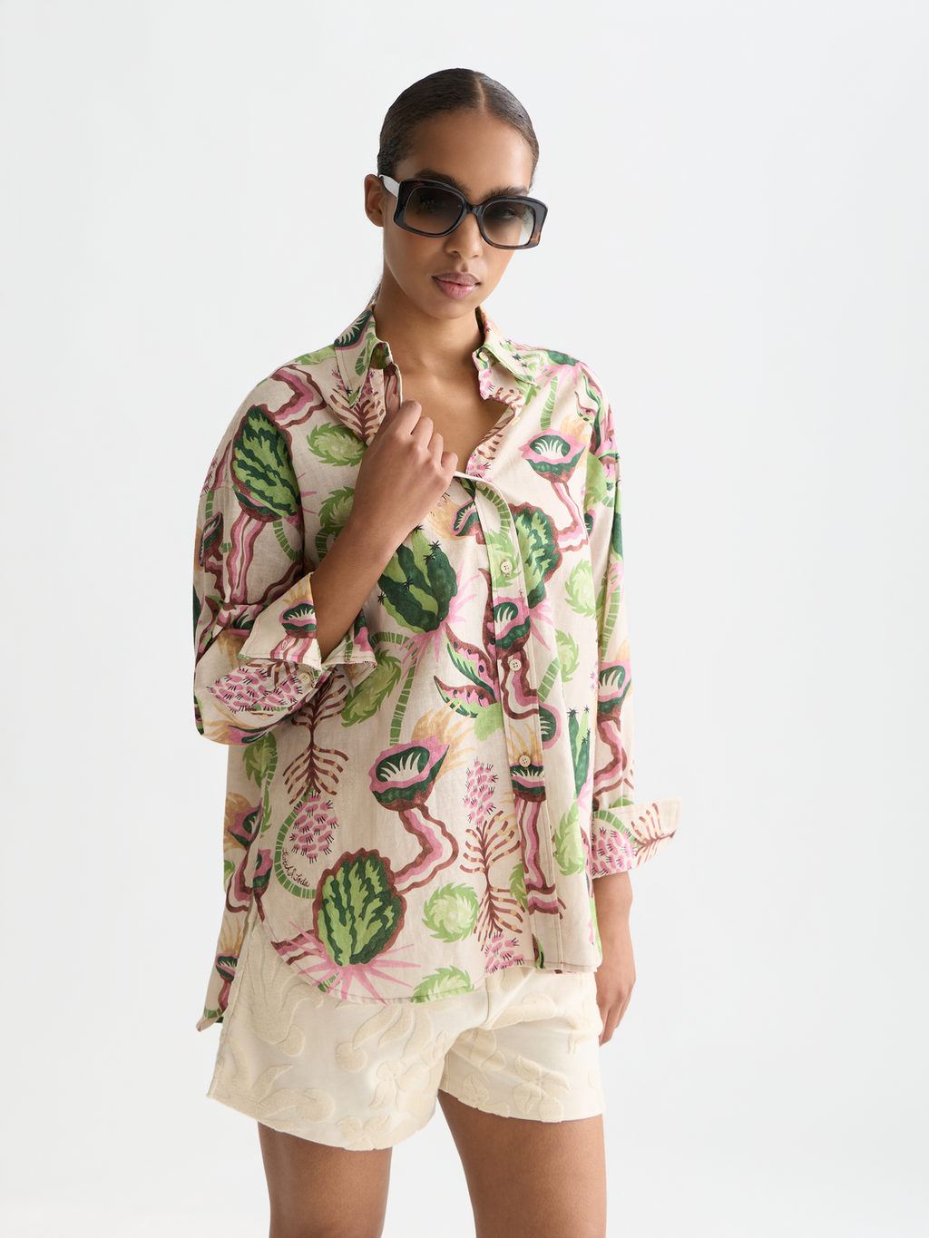Linen blend printed shirt
