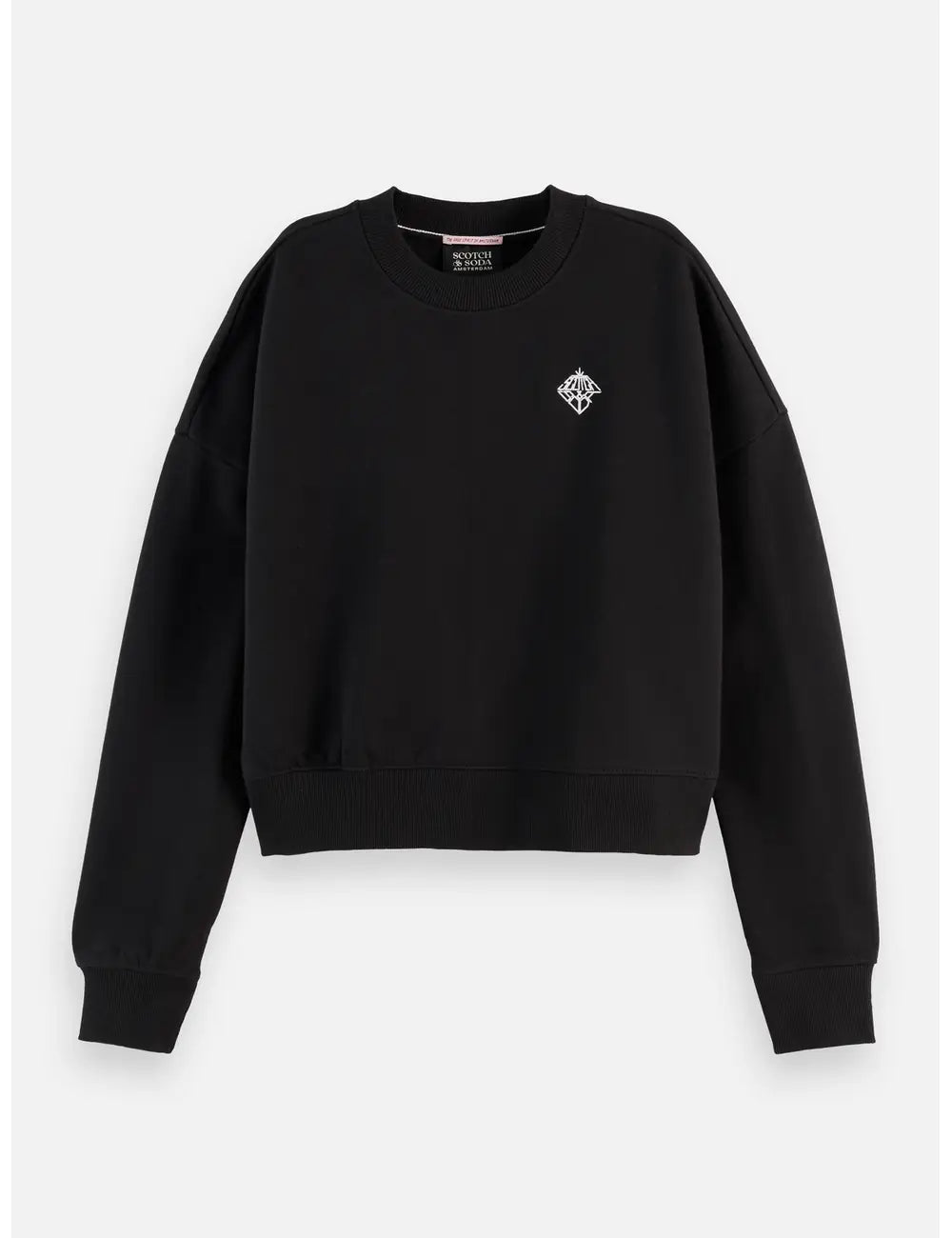 Core Embroidered Logo Sweat-shirt flat lay showing product details by Scotch & Soda