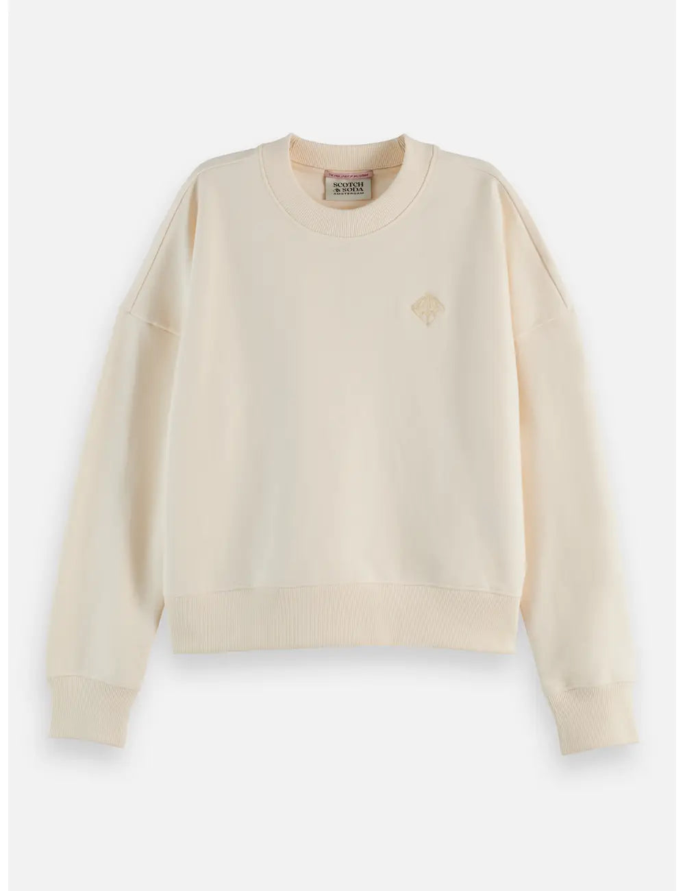 Core Embroidered Logo Sweat-shirt flat lay showing product details by Scotch & Soda