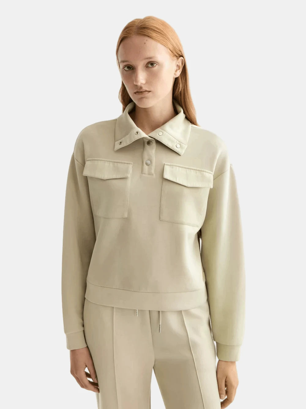 Tencel Utility Sweatshirt close-up on model showing fit and detail by Scotch & Soda