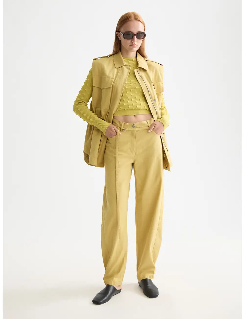 Utility Gilet Golden Green full model shot showing overall fit by Scotch & Soda