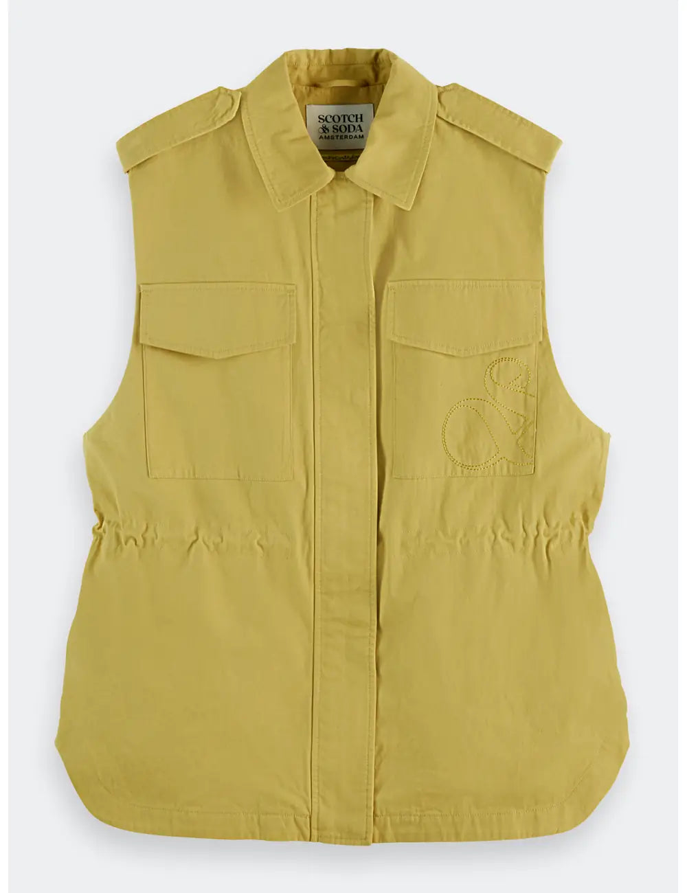 Utility Gilet Golden Green flat lay front view by Scotch & Soda