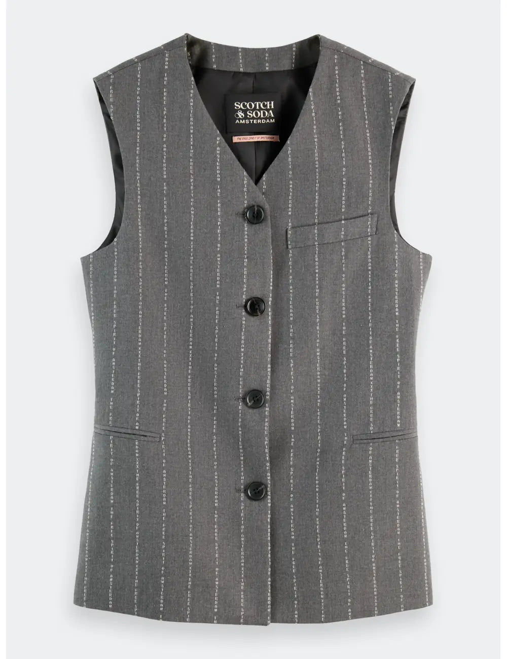 Waistcoat Back Detail Charcoal flat lay front view by Scotch & Soda