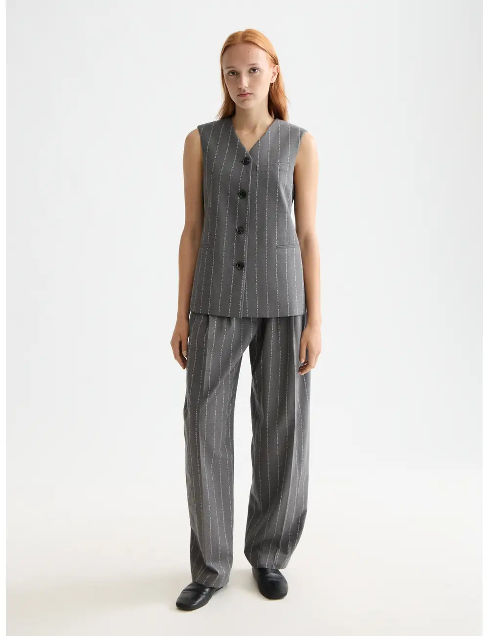 Waistcoat Back Detail Charcoal full model shot showing overall fit by Scotch & Soda