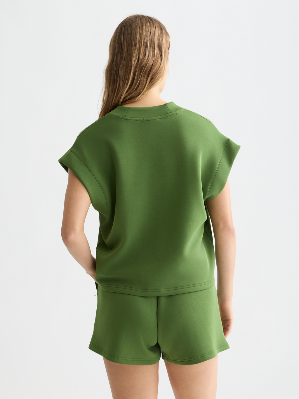 Tencel V-neck short sleeve sweatshirt