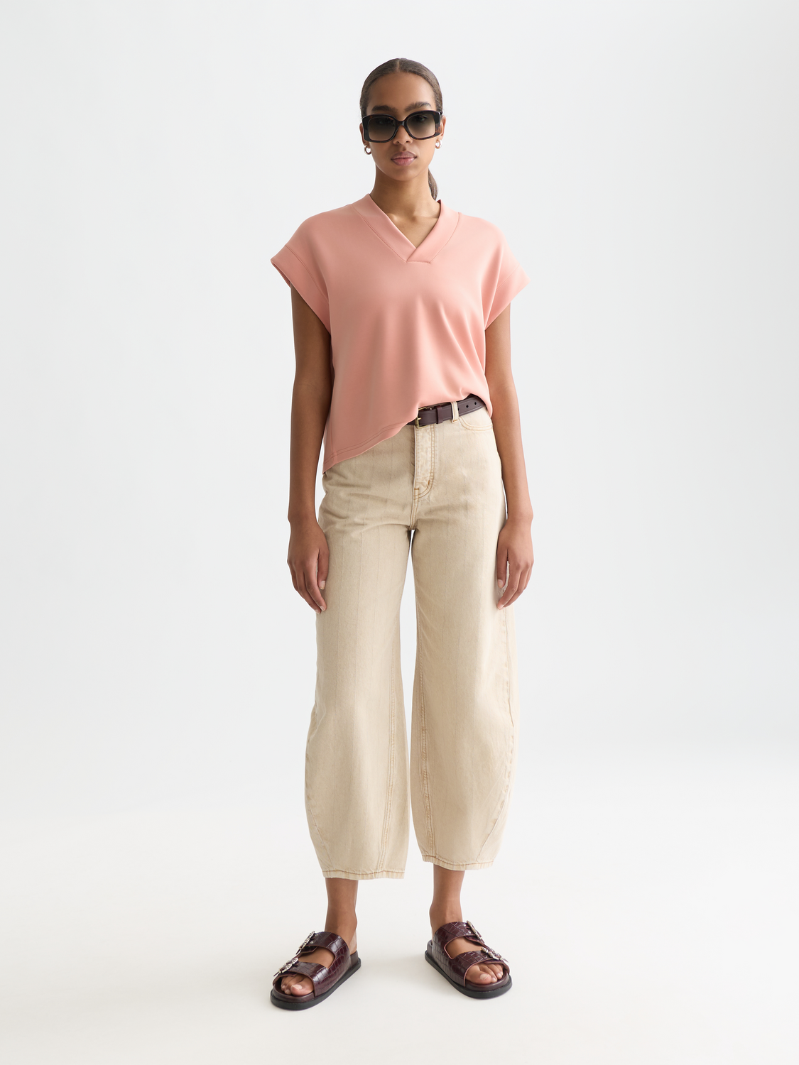 Tencel V-neck short sleeve sweatshirt