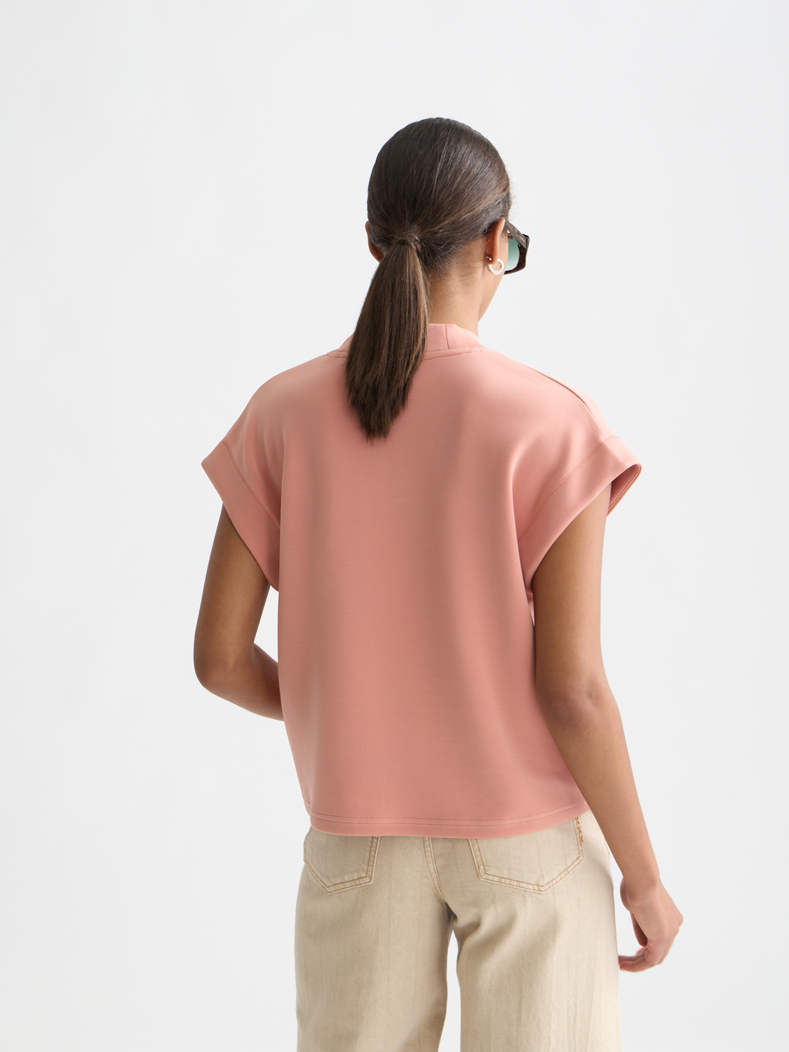 Tencel V-neck short sleeve sweatshirt