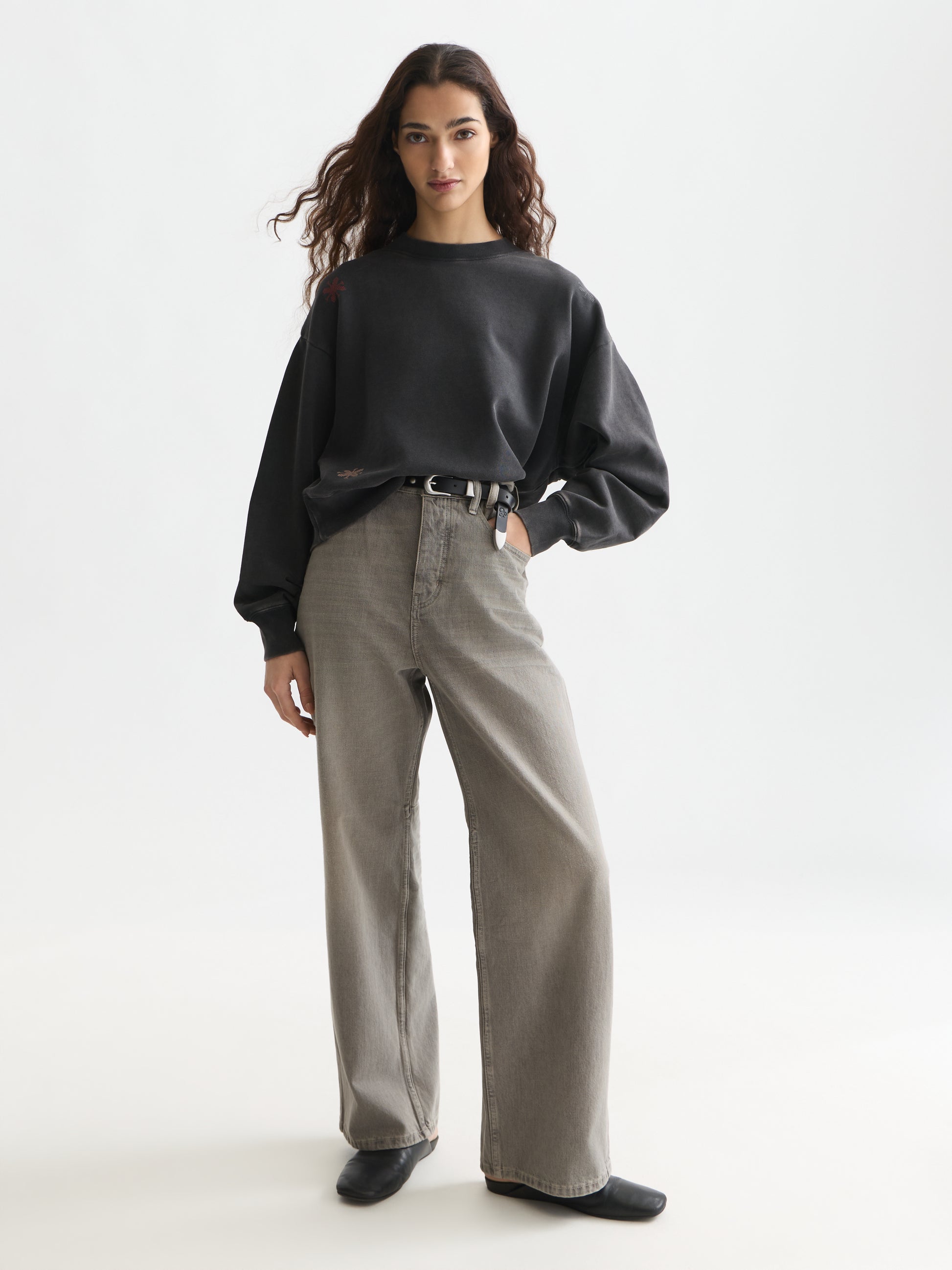 Washed sweatshirt with embroidery
